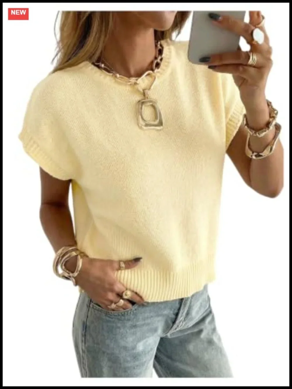 Women's Short Sleeve Knit Pullover Sweater Crew Neck Loose Fit Lightweight